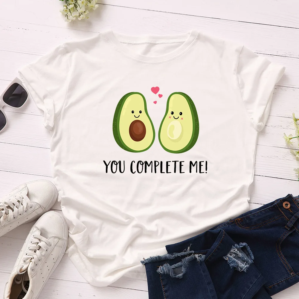 

Plus Size S-5XL Heart Avocado Print T-Shirt Women 100%Cotton Women Shirts O Neck Short Sleeve Tees Summer T-Shirt Female TShirt