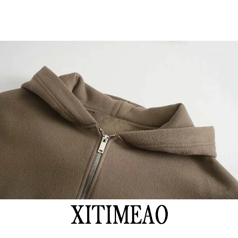 

ZA Oversize Hooded Sweatshirts 2021 Fashion Ladies Soft Pullovers Female Casual Zipper Wei Clothing XITIMEAO