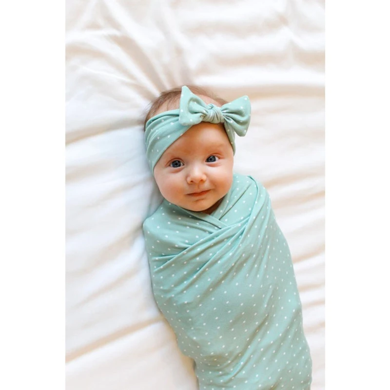 

Newborn Receiving Blanket Bowknot Headband Set Baby Infant Cotton Sleeping Bag Swaddle Wrap Hairband