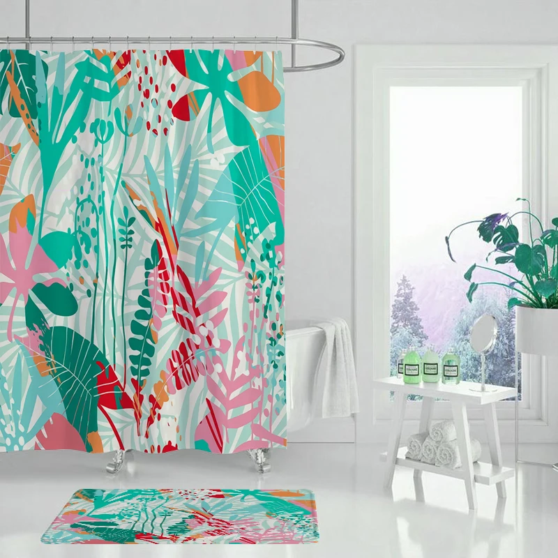 Занавеска для душа с принтом водонепроницаемая зеленая занавеска цветочным