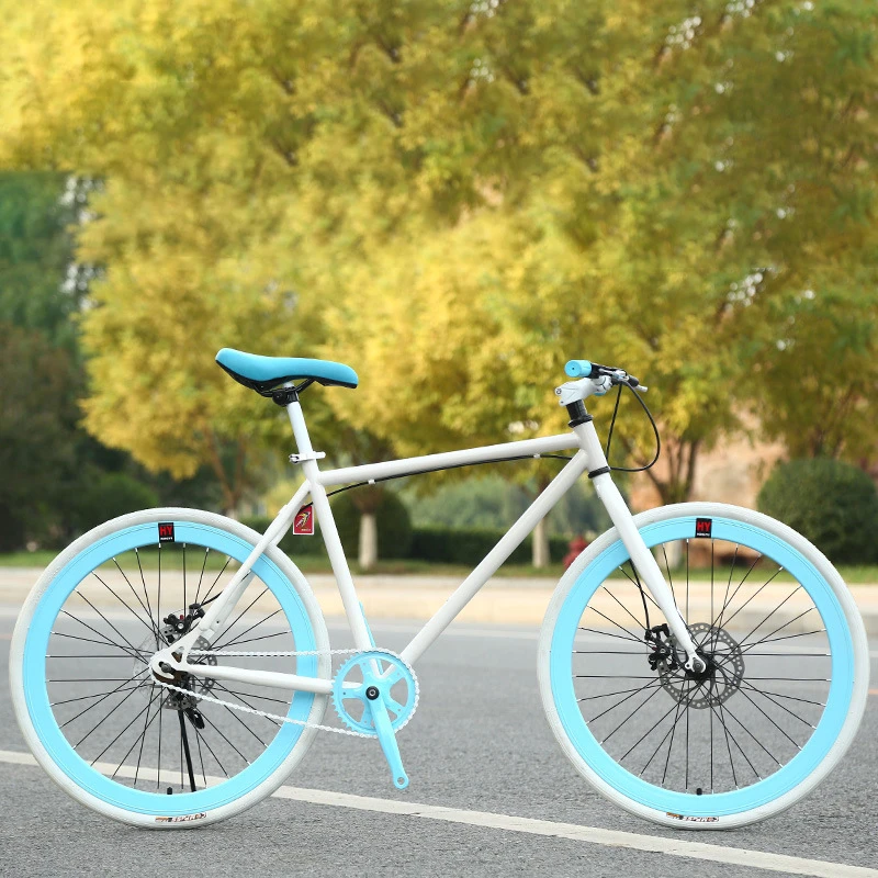

FOREKNOW DS Adult Student Fixed Gear Bike 24 Inch Spoke Wheel Double Disc Brake Road Bicycle Men Extreme Sport Racing Ride