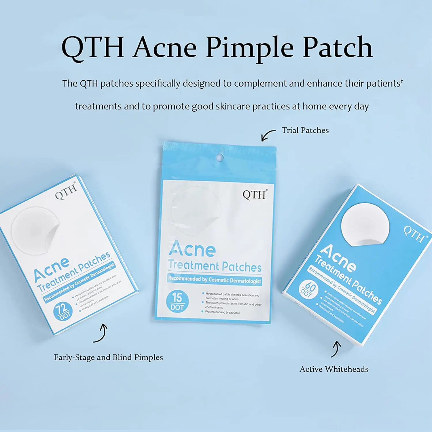

QTH Acne Pimple Healing Patch (60 Count) Hydrocolloid Acne Pimple Patch Spot Treatment for Face,Vegan,Cruelty-Free 3 Sizes