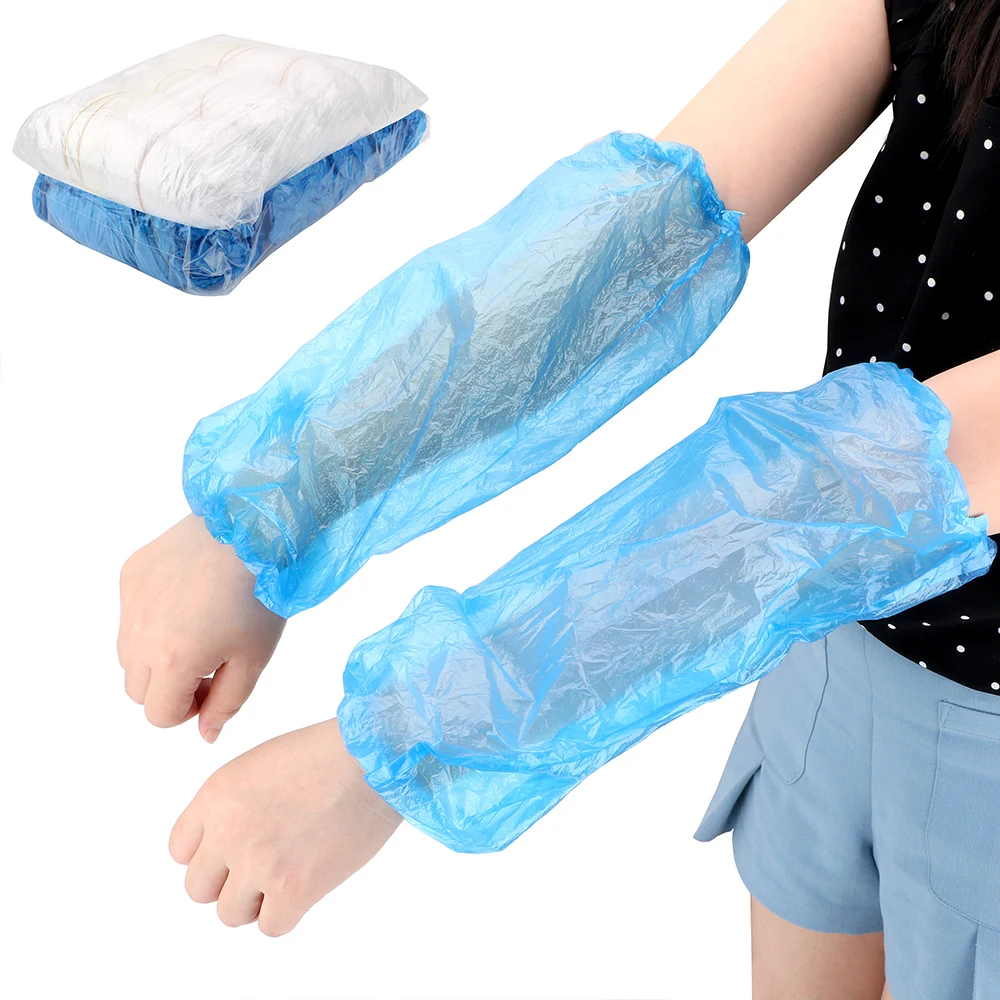 

100 шт./упак. одноразовые защитные манжеты с длинным рукавом бытовые чистящие средства на резинках Водонепроницаемый и жиронепроницаемый
