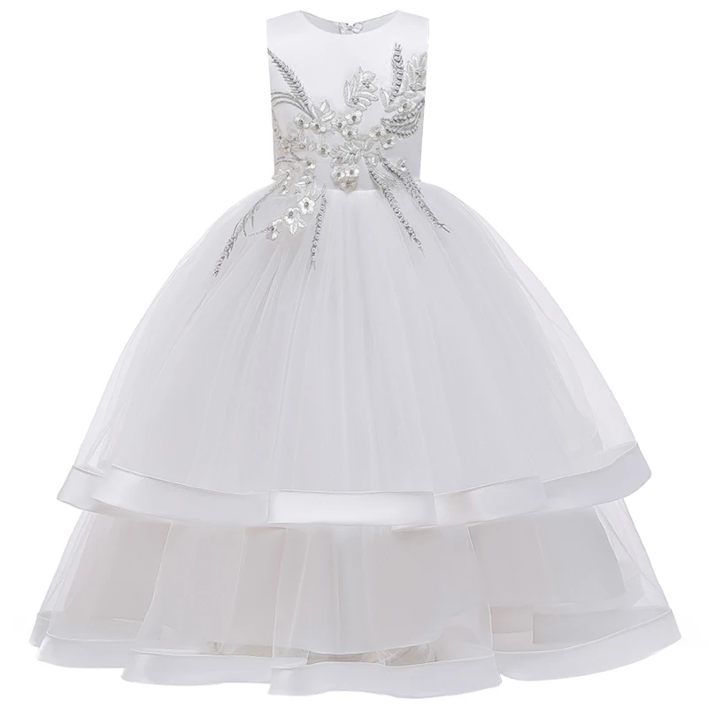 Детское длинное свадебное платье подружки невесты с вышитыми бусинами и цветами