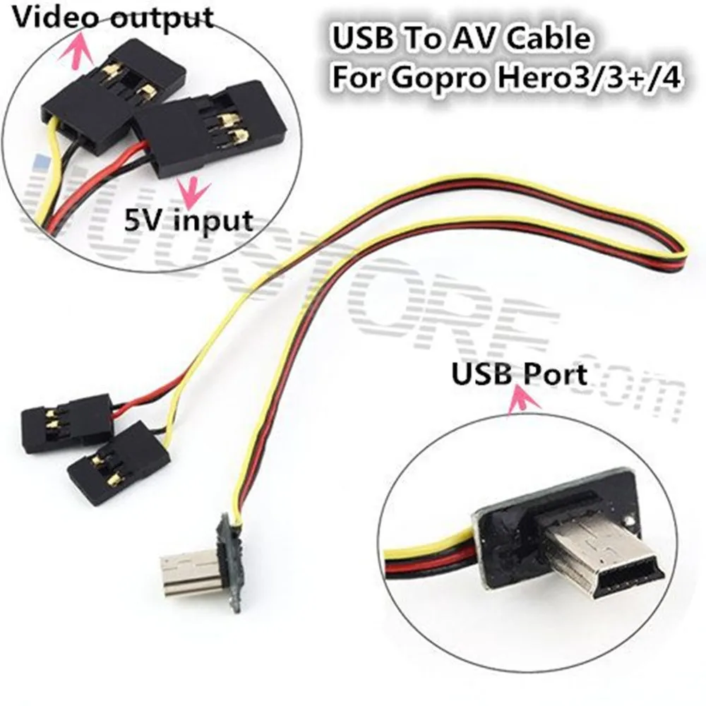 USB 90 Degree to AV cable Video Output 5V DC Power BEC Input Cable FPV Part for Gopro Hero 3 Camera Worldwide sale