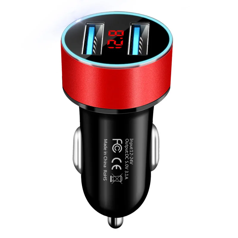 Red Автомобильное зарядное устройство с двумя USB 3,1 А, цифровой светодиодный дисплей, автомобильное зарядное устройство для Xiaomi iphone, смартфонов, планшетов, QC 3,0, USB адаптер для быстрой зарядки - Тип штекера: Red