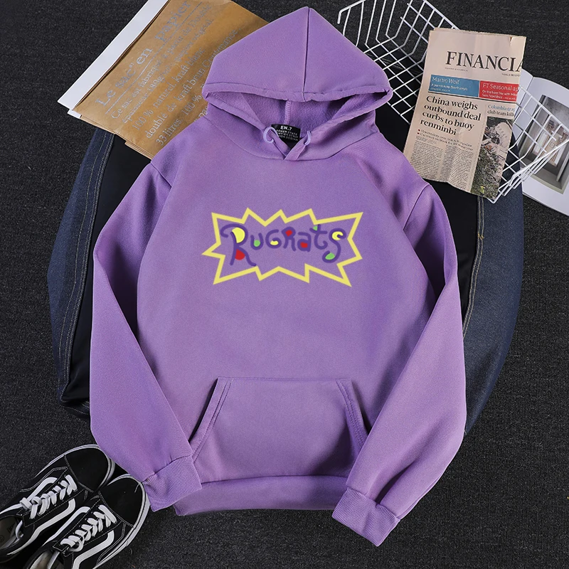 

Japan Korean Loose Harajuku Style New Sweatshirt Kawaii Rugtats Letter Print Pattern Casual Fleece Female Hoodies