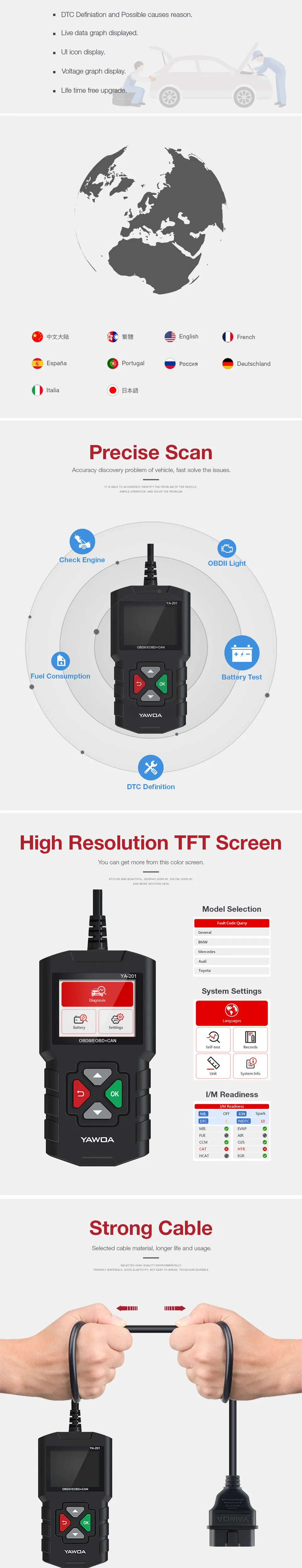 Ediag YA201 Code Reader OBDII/EOBD YA-201 Auto Diagnostic Tool Data stream save/playback OBD2 Scanner Free Update AL319