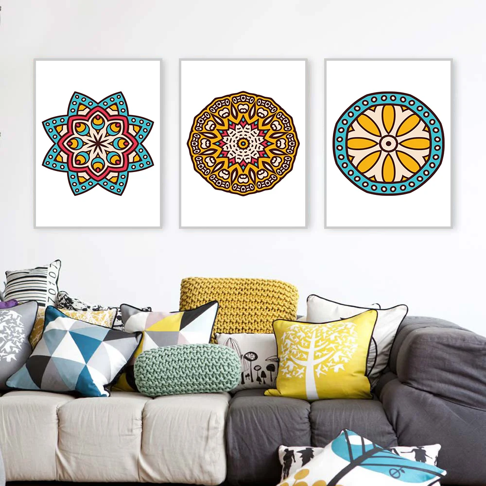 

Set of 3 Spanish Tiles Farmhouse Decor Rustic Gallery Wall Painting Prints Blue And Red Yellow Pattern Cement Moroccan Pictures