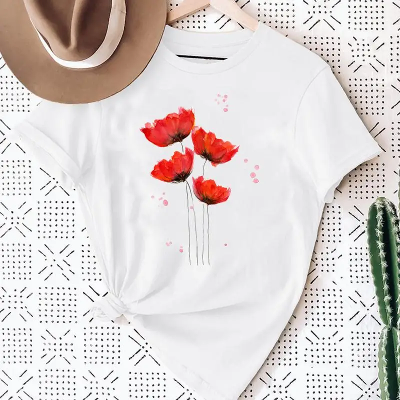 

Женская обувь с цветочным узором и 2021 Mujer Camisetas Графический летняя 90s с модным принтом, с коротким рукавом, одежда для девочек, майки футболки ...