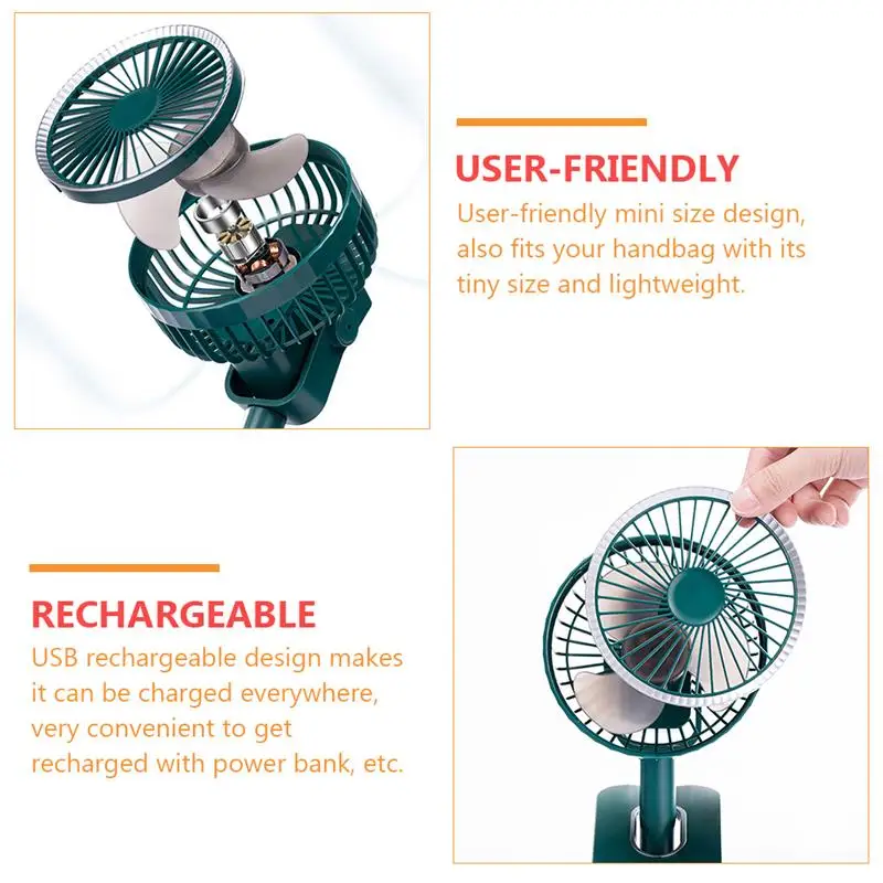 

1pc USB Mini Rechargeable Clamp Mini Fan Mute Fan for Home Car Office