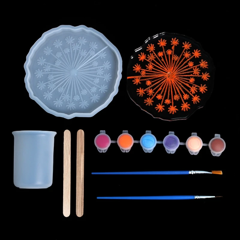 

Diy Coaster Silicone Mold Epoxy Resin Dandelion Coaster Molds With Measuring Cup