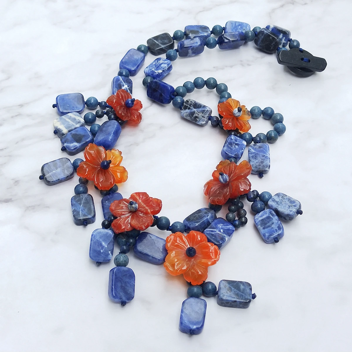 Lii Ji настоящий синий кальдалитовый сердолитовый агат колье-чокер с цветами 49 см