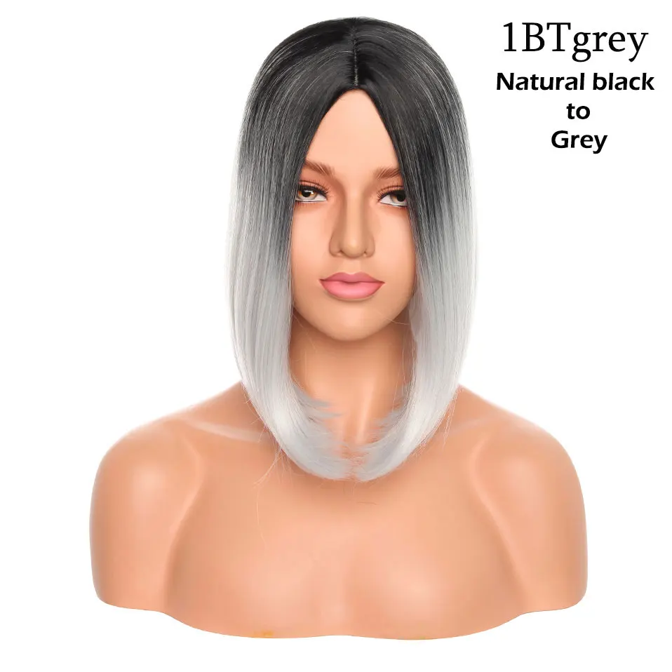 1BTGrey SNOILITE 12 дюймов прямой синтетический боб парик Средняя линия волос Боб Прическа короткий парик косплей парики волос для женщин 9 цветов - Цвет: 1BTGrey