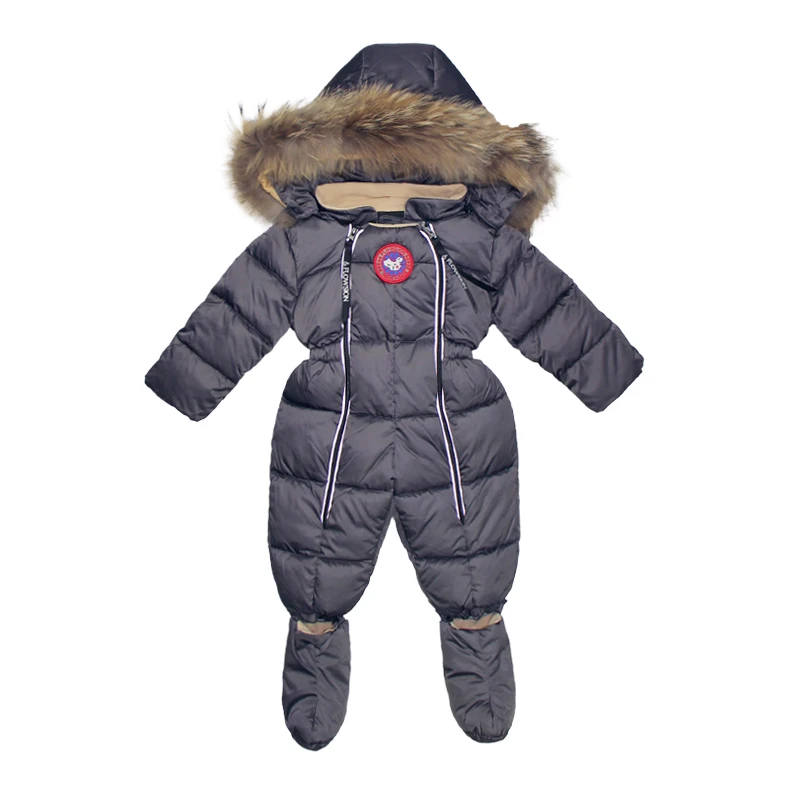 Новая зимняя одежда для малышей утепленные теплые комбинезоны с капюшоном