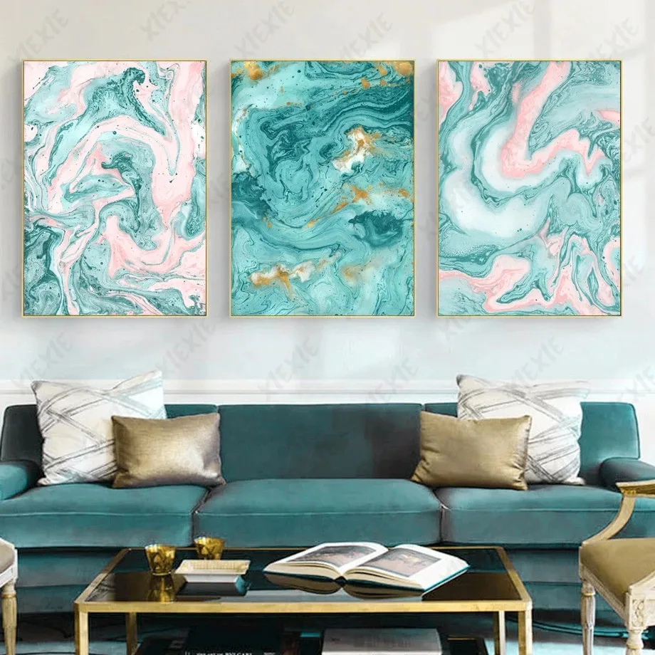 

Rendering Abstract Canvas Painting Blue Green Pattern Texture Poster Elegant Wallpaper Art Craft Print Picture Home Office Decor