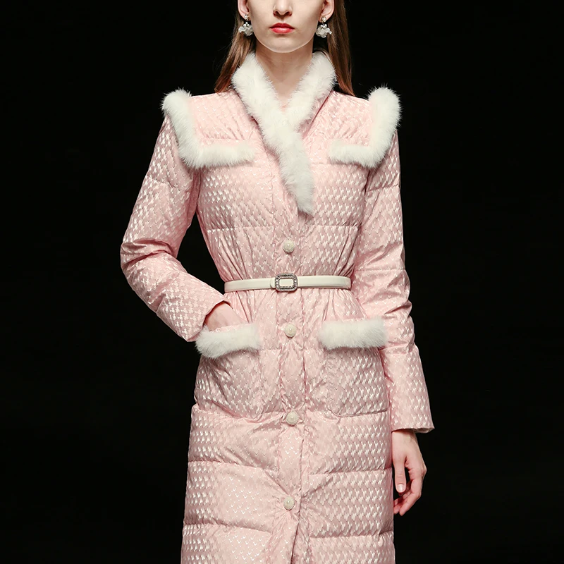 

Зимнее женское длинное пушистое пальто из натурального кроличьего меха, женская тонкая Толстая теплая пуховая куртка, парки с поясом F2511