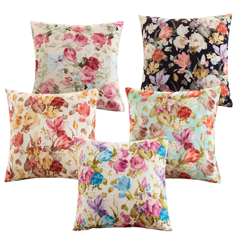 45x45 см чехол с цветочным принтом из полиэстера и хлопка для подушки квадратный