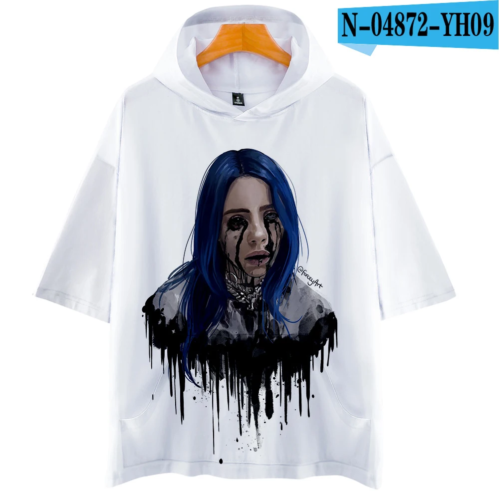 Белый Billie Eilish 3D толстовки Новинка короткий рукав мода лето/весна футболка классная и дышащая футболка с коротким рукавом - Цвет: Белый