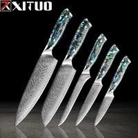 xituo damascus chef knife set santoku slicing cleaver boning knife fruit meat cutter paring kitchen knives cooking tool 15pc