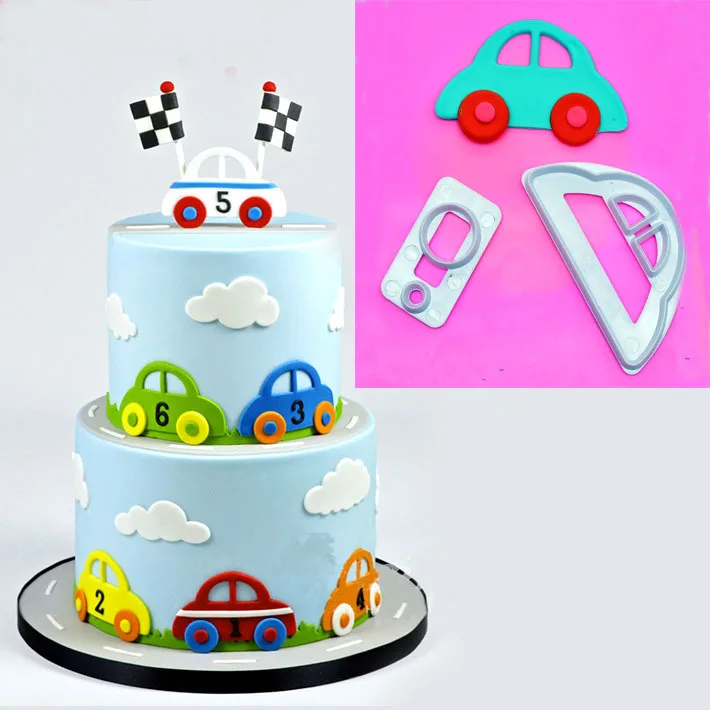 

2Pcs/set DIY Baking New Cars Cut Mold Fondant Cake Decoration Plastic Mold AX05