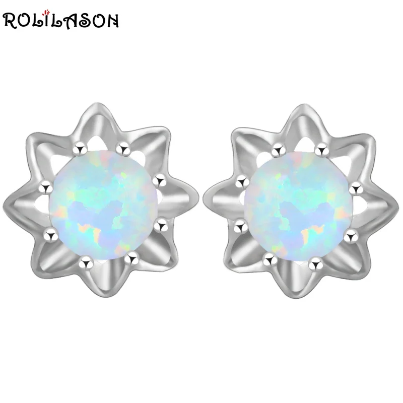 Rolilason привлекательным Star Дизайн Белый огненный опал Серебро 925 штампованные
