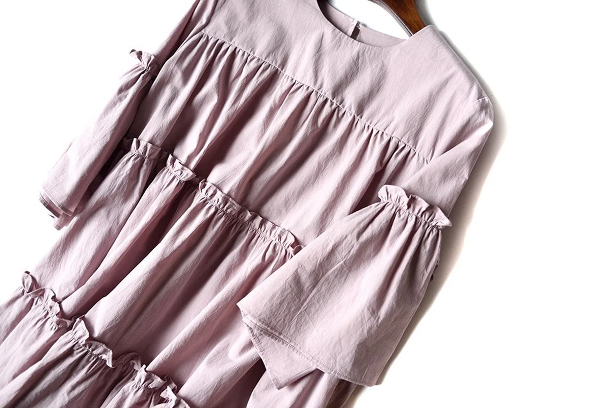 

2021 Sweet Summer Casual Loose Woman Dress Sweet Fungus Edge Decoration Vestidos De Mujer Half Sleeve Pink Dresses Women