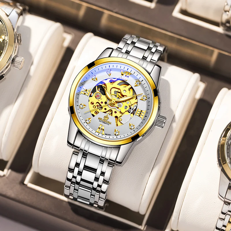 Часы-скелетоны Мужские механические нержавеющая сталь серебристые - купить по