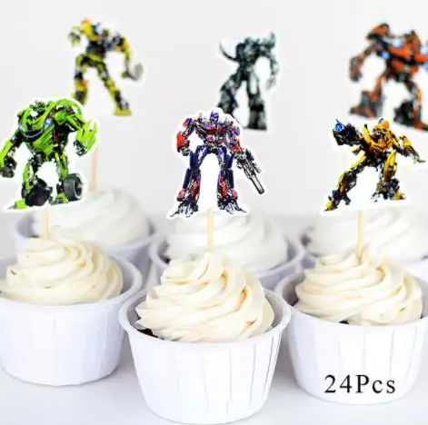 as picture 24pcs Bumblebee Optimus Prime преображение бумажные стаканчики тарелки шары для детей Дети День рождения украшения поставки - Цвет: as picture 24pcs