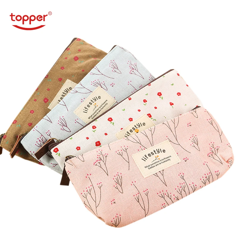

Cute Kawaii Floral Flower Canvas Zipper Pencil Cases Lovely Fabric Tree Pen Bags School Supplies 1pcs Free Shipping