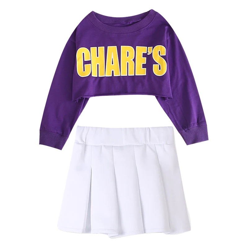 Детские костюмы для джазового танца летнего и осеннего сезона, уличная одежда для девочек, модная юбка хип-хоп, костюм для выступления на сцене.