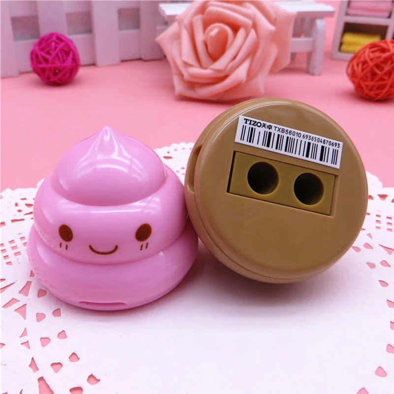 

1pcs Creative Cartoon Shit Pencil Sharpener Kawaii Double Hole Sharpener for Pencils Kids Novelty Gift Cute Students Stationery