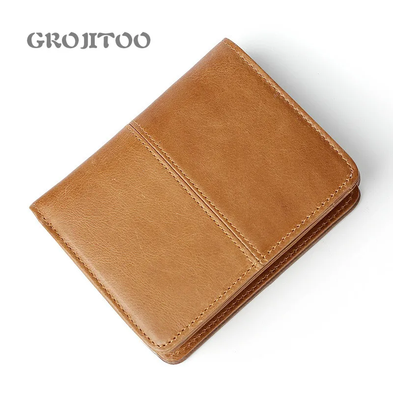 Мужской бумажник из натуральной кожи GROJITOO двойные короткие кошельки винтажный
