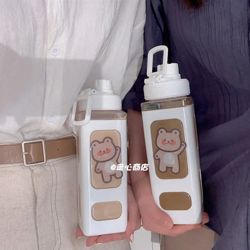 

New Creative Plastic Water BottleWith Scale SummerHigh Value Girls Water Bottle With Straw Bear Handy Cup