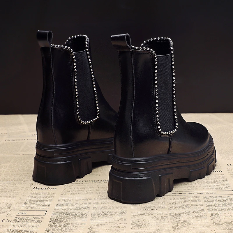 Женские ботильоны без шнуровки Goth повседневные кожаные ботинки на платформе 9 см