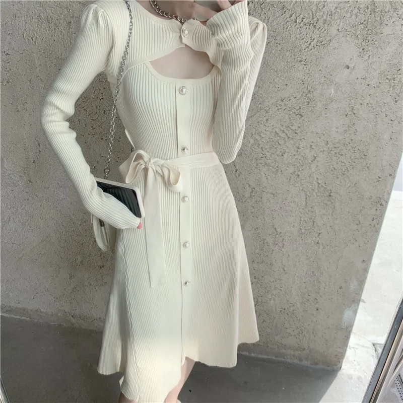 COIGARSAM вязаные женские платья черного и абрикосового цвета 2977 | Женская одежда