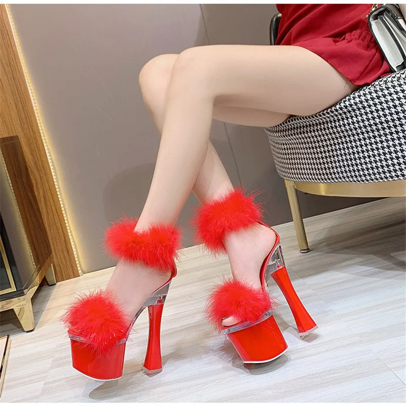 2020 Sandals Woman Steel Tube Dancing Shoes Women New 15cm High Heel Sexy Faux Fur Nightclub Party Catwalk Dress | Обувь