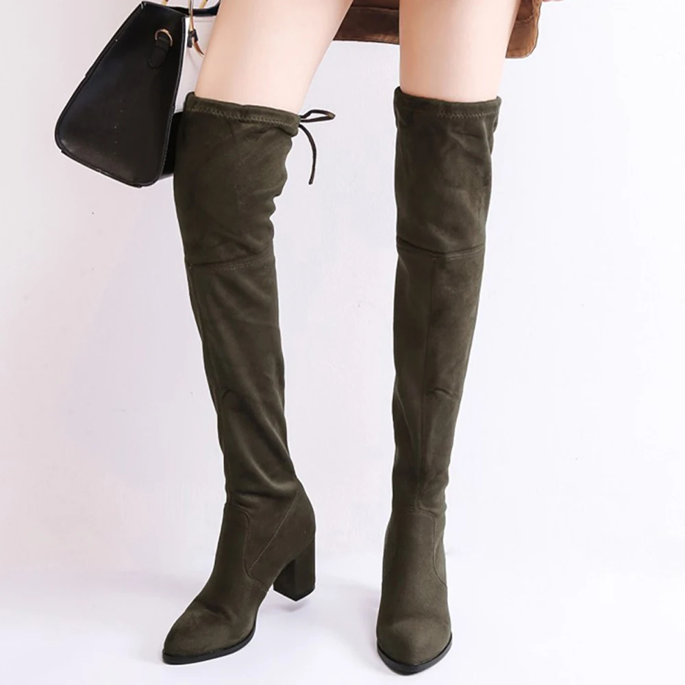 LOVIRS Winner Women's Over-the-knee Boots Lace up High Heel Boot Shoes