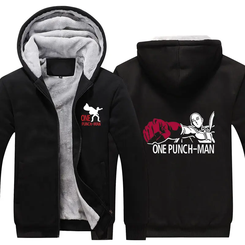 

Толстовка с капюшоном в стиле аниме One Punch Man, куртка, Зимние флисовые толстые теплые свитшоты с длинным рукавом