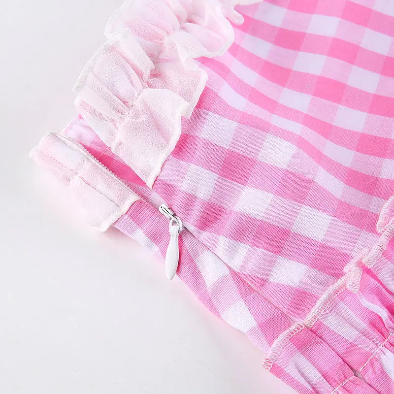 

Y2K cute pink plaid high waisted mini skirt women summer kawaii lace puffy short skirt girls harajuku style ruffle tutu skirt