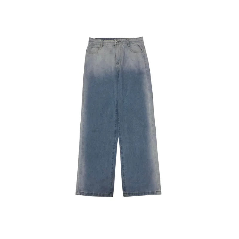 

Осенние прямые брюки с градиентом, свободные ретро джинсы с высокой талией и эффектом потертости, женские широкие брюки