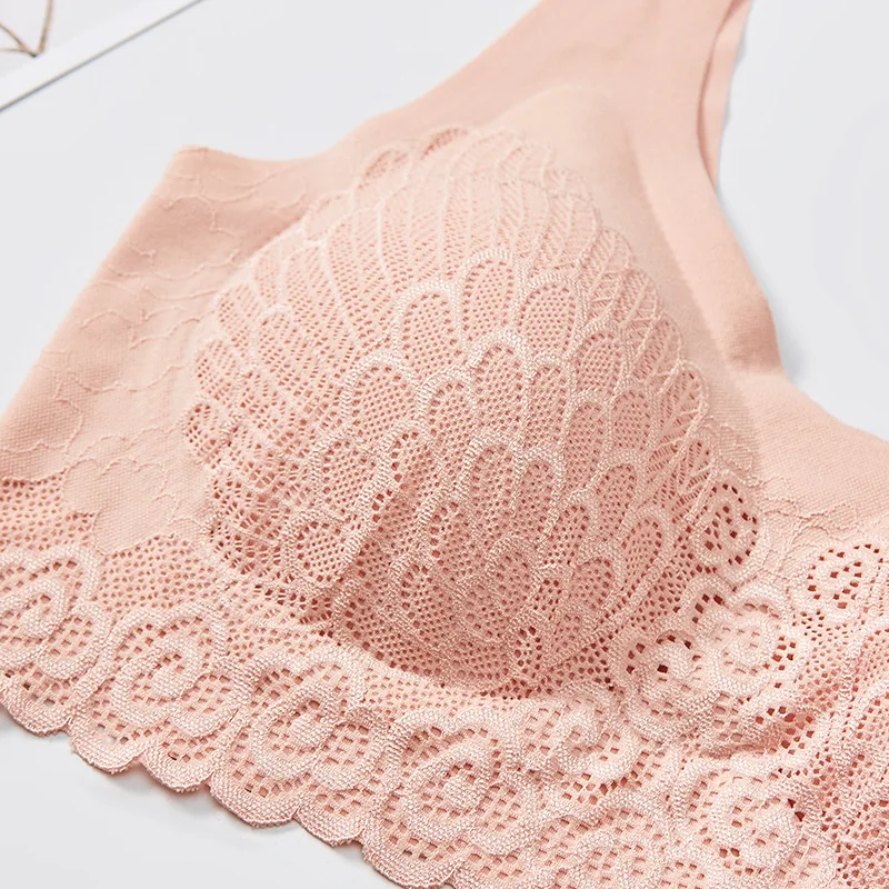 

Bra Women Latex Wireless Comfortable Gathered Lace Breathable Underwear Seamless Sports Female Yoga Running Fitness Vest New H06