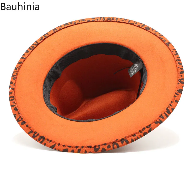 

Bauhinia Woolen Fedora Hat for Women Fashion Flat Wide Brim Panama Felt Jazz Hats Men British Style Leopard Crystal Church Hats