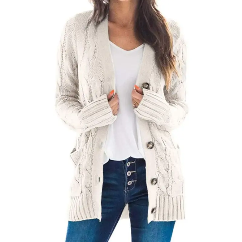 

Women Knitted Loose Sweater Long Sleeve Button Cardigan Open Front Knee Length Tops Coat Jacket Warm Outerwear with Pockets