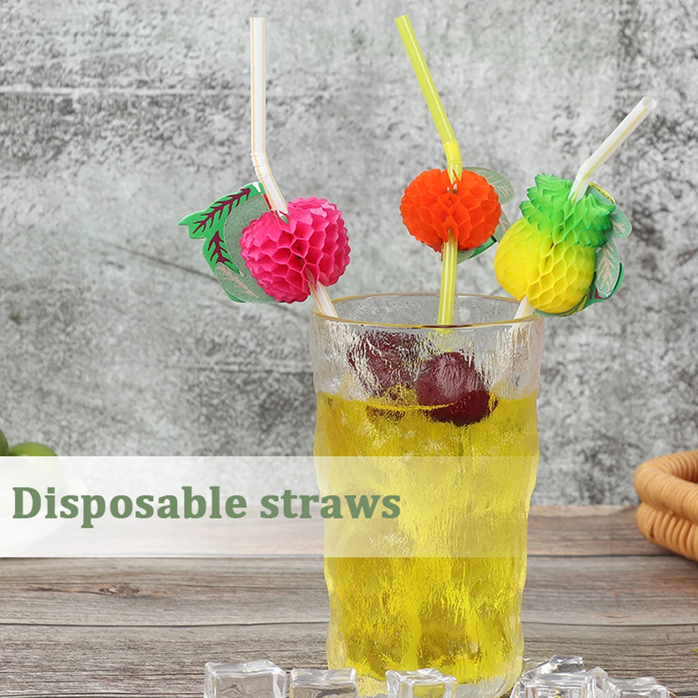 

50pcs 3D Fruit Cocktail Paper Straws Umbrella Drinking Straws Party Juice Decoration Disposable Plastic Straw Drink Accessories