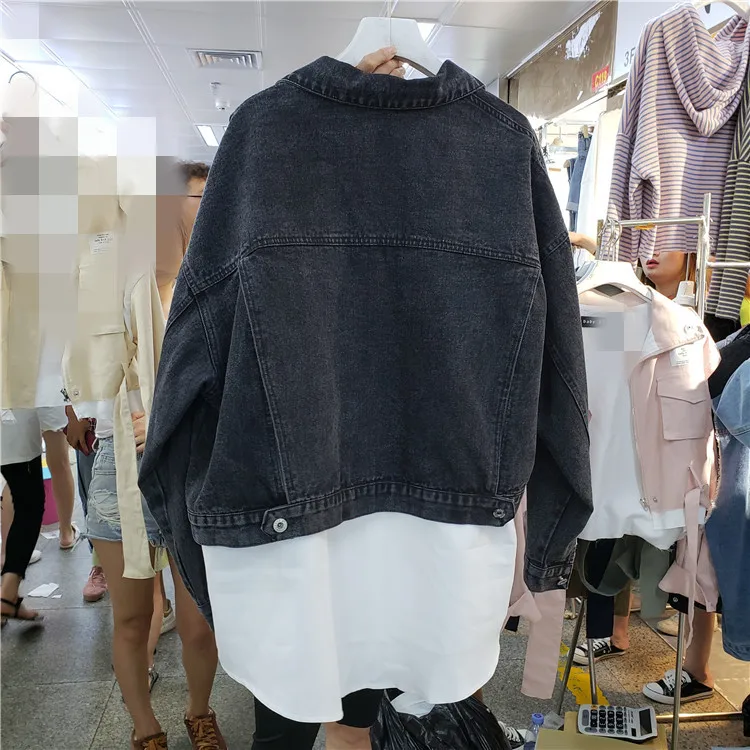 Harajuku BF стиль девушки Поддельные Двух Частей Свободная джинсовая куртка женская