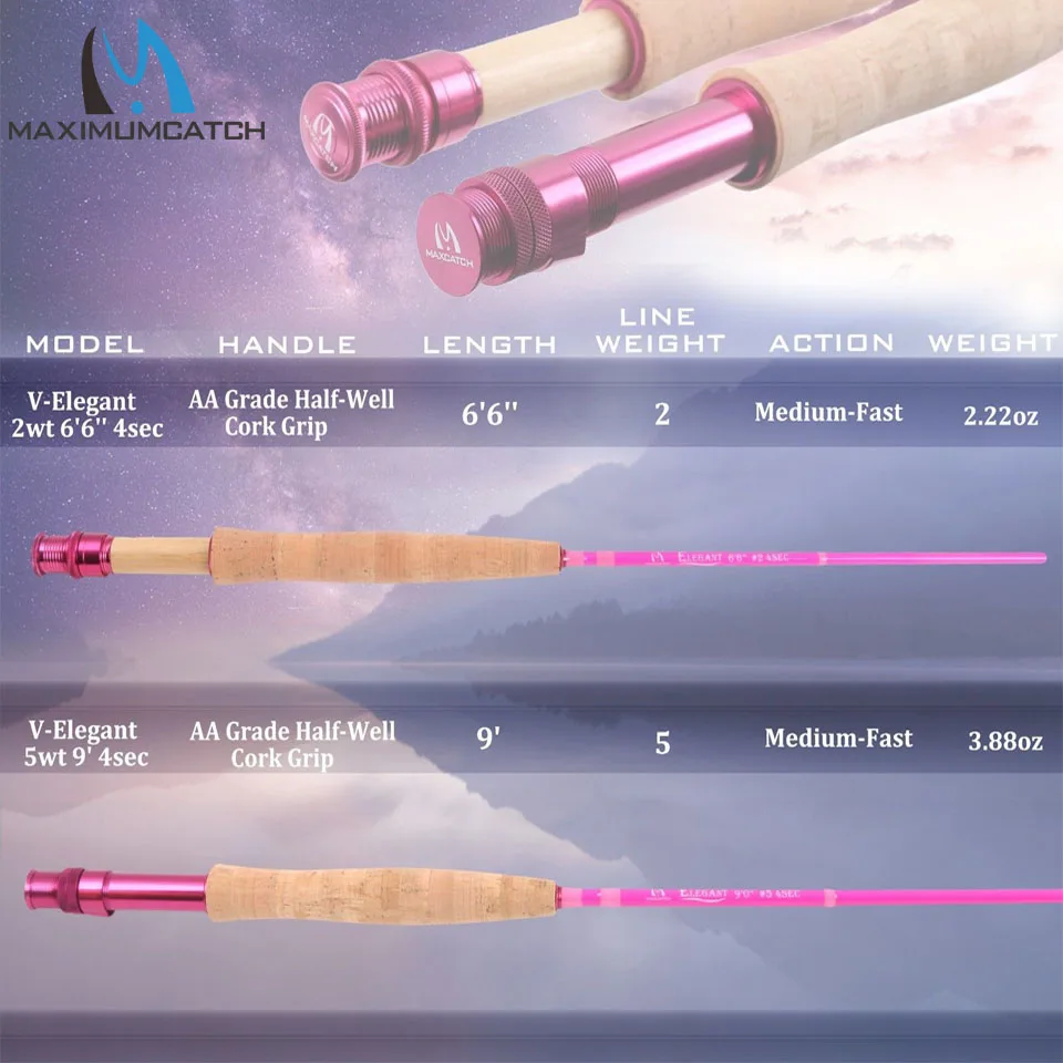 Maximumcatch 2/5WT 6Ɔ ''/9Ɔ'' розовая удочка для ловли нахлыстом 4Sec 40T углеродное