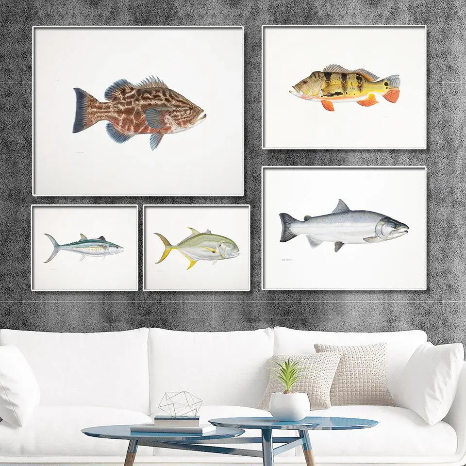 Decorative Painting Retro Fish Restaurant Hotel Paintings Animal Print Wall Pictures for Living Room Flatfish Art Canvas |