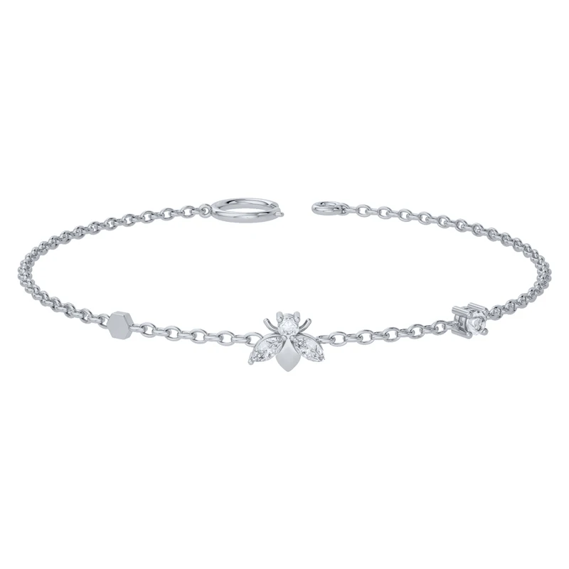 

GS 925 Sterling Silver Gold Clear Bees Charm Bracelet Chain Jewelry Women Fashion CZ Zircon Simple Light Bangle Jewelry Gift