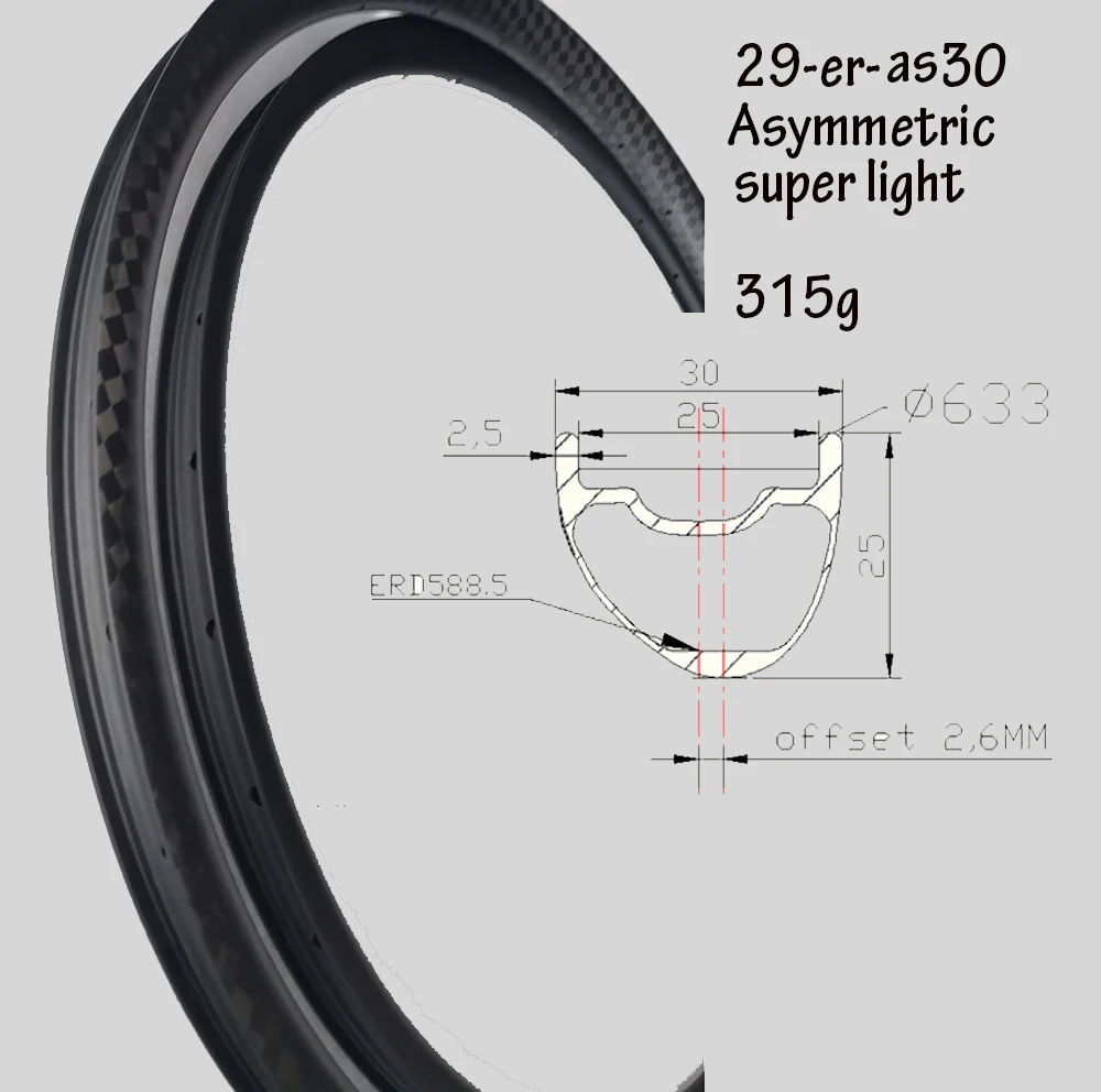 Billig Super Licht 29er Asymmetrische 30 Hookless Carbon Räder Mountainbike Rad Mtb 29 Zoll Carbon Felge 29